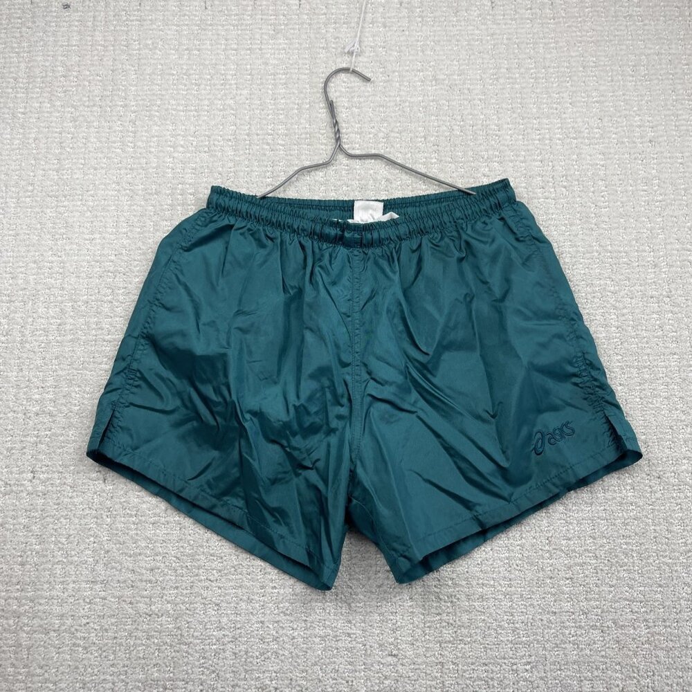 Vintage Asics Lined Running Shorts Nylon Retro Green / Blue Sz Small Read